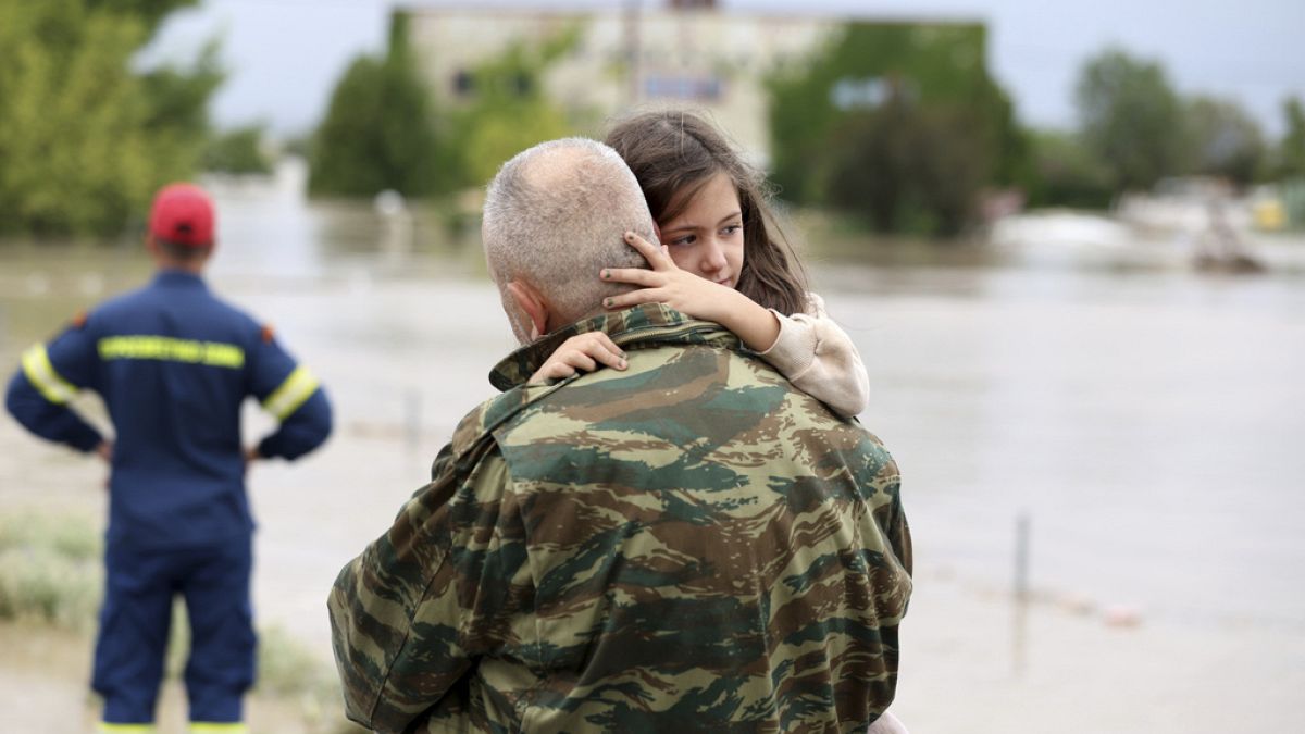 Floodwaters cover a suburb after the country's record rainstorm, in Larissa