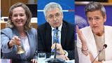 Nadia Calviño, Daniele Franco and Margrethe Vestager