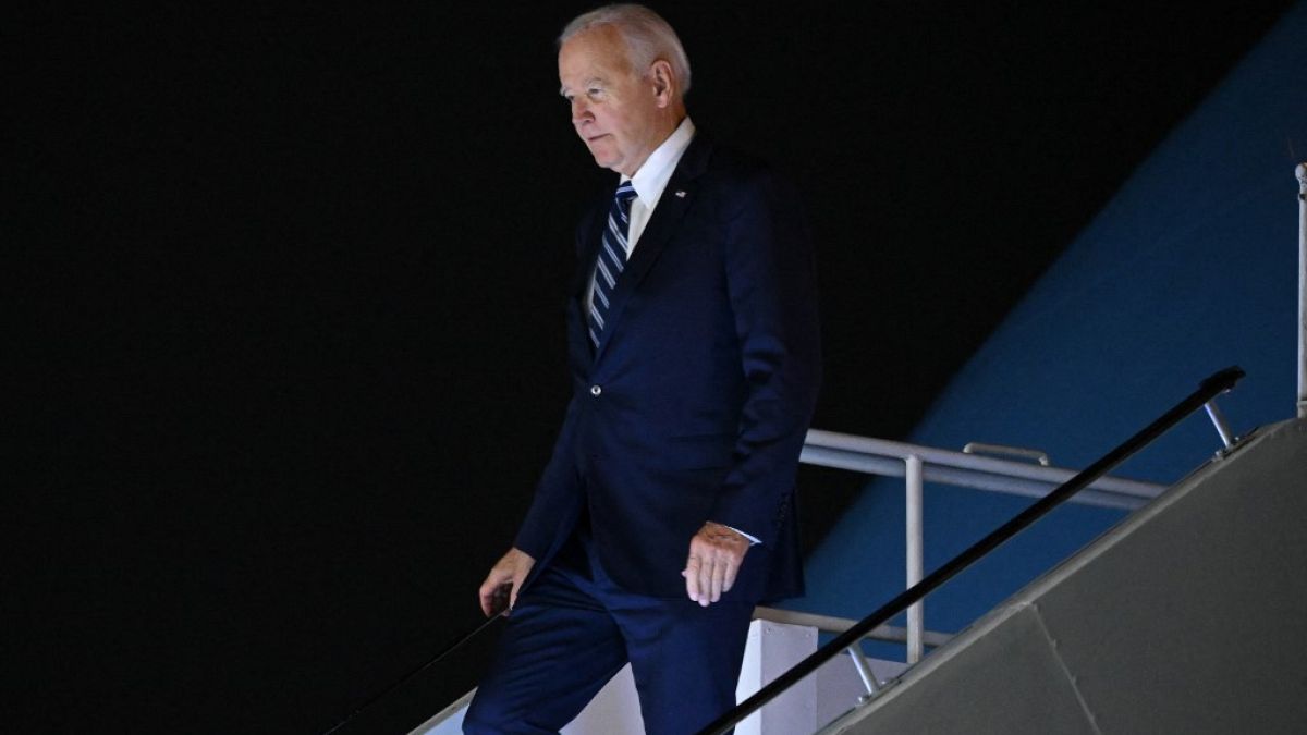 President Joe Biden arrives at Indira Gandhi International Airport to attend the G20 summit, Friday, Sept. 8, 2023, in New Delhi. 