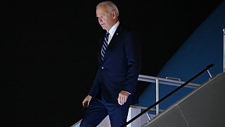 President Joe Biden arrives at Indira Gandhi International Airport to attend the G20 summit, Friday, Sept. 8, 2023, in New Delhi.