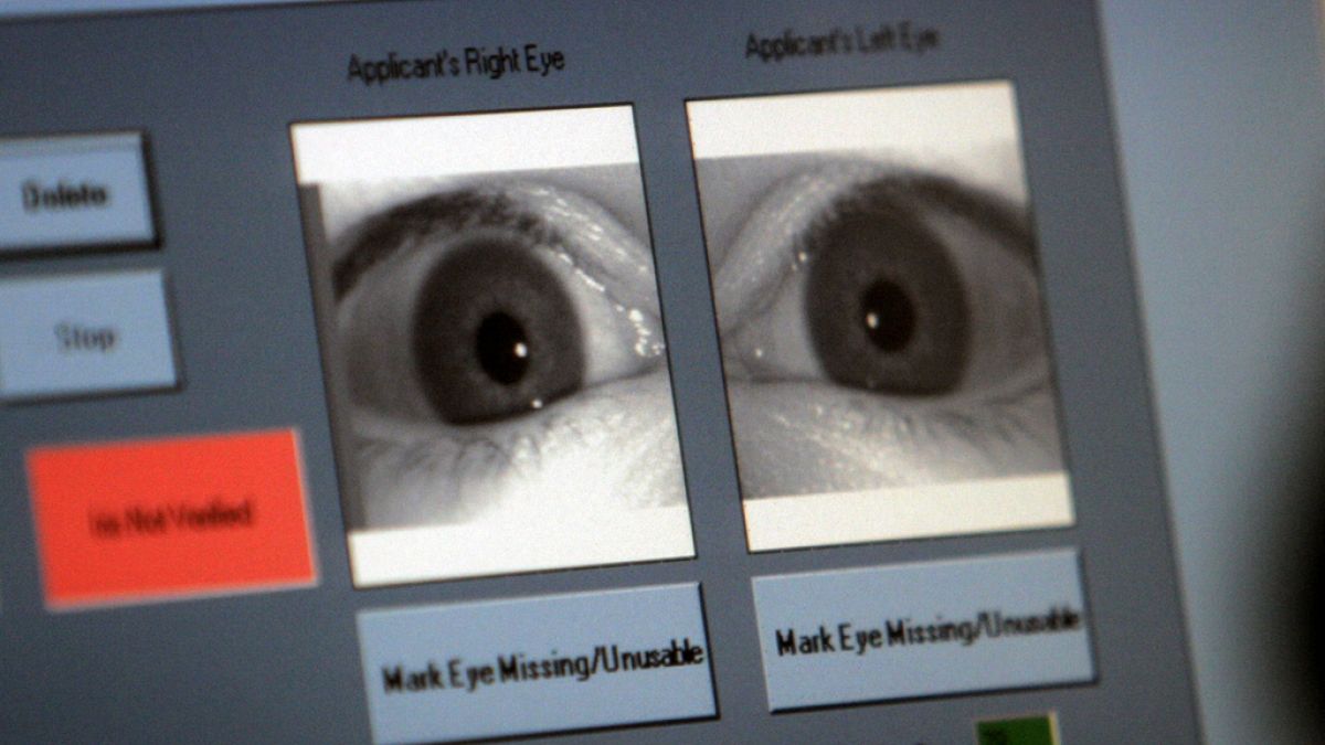 A user's retina scan for Clear, a commercial biometric identification system increasingly used in US airports to skip waiting lines. 