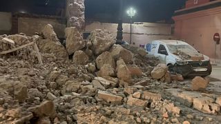 أنقاض المباني المنهارة في مراكش بعد زلزال قوي هز المغرب، 9 أيلول 2023
