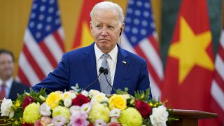 Joe Biden speaks at the Communist Party of Vietnam Headquarters, in Hanoi, Vietnam on Sunday