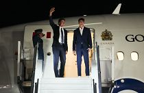 Canadian Prime Minister Justin Trudeau, center, and his son, Xavier, depart Ottawa, Ontario, on Sunday, Sept. 3, 2023.