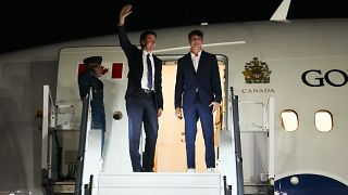 Canadian Prime Minister Justin Trudeau, center, and his son, Xavier, depart Ottawa, Ontario, on Sunday, Sept. 3, 2023.