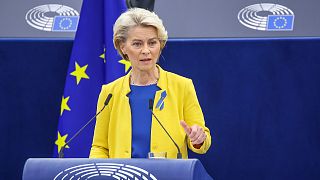 La presidenta de la Comisión Europea, Ursula von der Leyen, durante su intervención.