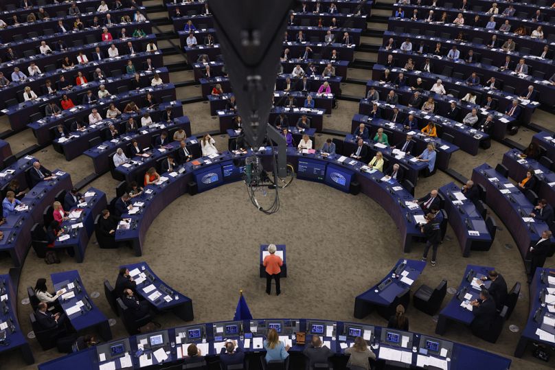Глава Еврокомиссии выступает с докладом "О положении союза" в Европарламенте, сентябрь 2023 года