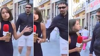 A sequência de imagens que mostra o homem a agredir a jornalista.