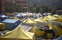 A földrengés után felhúzott ideiglenes sátortábor Marokkóban