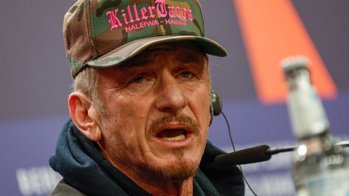 Sean Penn speaking at the press conference for the film 'Superpower' during the Berlin Film Festival - Feb 2023