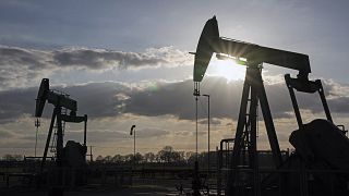 Ein Pumpjack der Wintershall DEA fördert Rohöl auf einem alten Ölfeld in Emlichheim, Deutschland, 18\. März 2022.