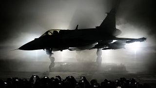 The E version of the Swedish Gripen multi-role fighter being rolled out by SAAB in Linkoping, Sweden, 2016.