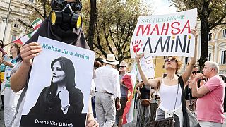 Une manifestation de commémoration du premier anniversaire de la mort de Mahsa Amini, 22 ans, à Rome, le samedi 16 septembre 2023.