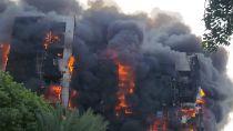 حريق مشتعل ببرج شركة النيل الكبرى للبترول بالخرطوم. 2023/09/17
