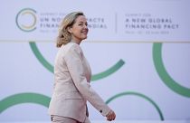 Spain's Economy Minister Nadia Calvino arrives for the closing session of the New Global Financial Pact Summit, Friday, June 23, 2023 in Paris.