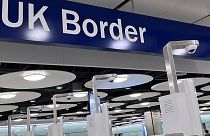 A sign is seen at the arrivals passport control area of Terminal 5, at Heathrow Airport, London, Britain, March 23, 2023.
