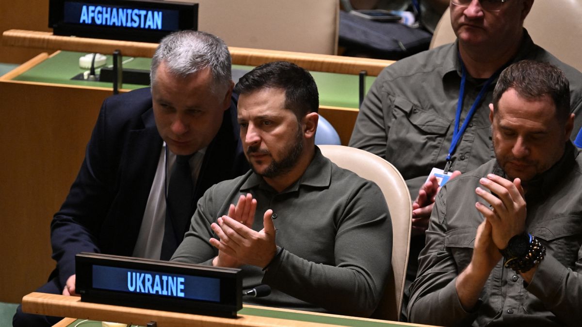 Le président ukrainien Volodymyr Zelensky assiste à la 78e Assemblée générale des Nations unies au siège de l'ONU à New York, le 19 septembre 2023.