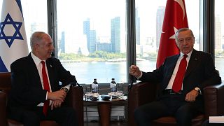 Cumhurbaşkanı Recep Tayyip Erdoğan (sağ), İsrail Başbakanı Binyamin Netanyahu