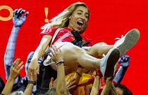 المنتخب الوطني الإسباني يحتفل بالفوز في بطولة العالم لكرة الق��م للنساء في 21 آب / أوغسطس 2023