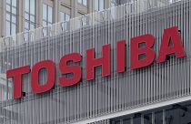 The logo of Toshiba Corp. is seen at a company's building in Kawasaki near Tokyo, on Feb. 19, 2022.