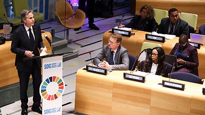 US Secretary of State Antony Blinken speaks at the UN Sustainable Development Goals Summit during the 78th United Nations General Assembly on 19 September 2023.