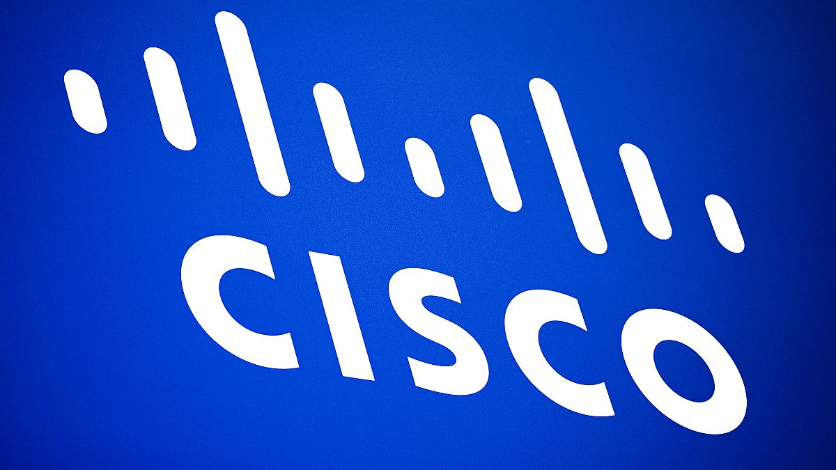 This March 2, 2023 file photo shows Cisco logo in the Mobile World Congress 2023 in Barcelona, Spain. 