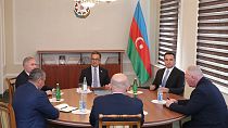 Armenian and Azeru delegates at negotiations in Yevlakh, Azerbaijhan. Thursday, Sept 21, 2023