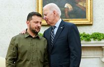 Volodimir Zelenszkij ukrán és Joe Biden amerikai elnök a Fehér Házban