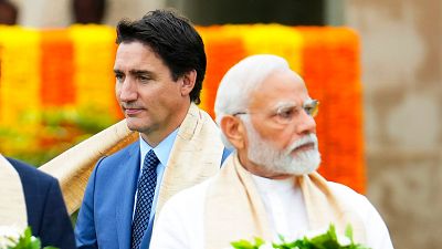 Kanadas Premierminister Justin Trudeau und sein indischer Amtskollege Narendra Modi während des G20-Gipfels in Neu-Delhi am 10. Sept. 2023