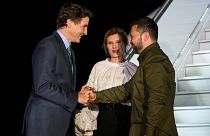Canada PM Justin Trudeau meets Ukraine President Volodymyr Zelenskyy and First Lady Olena Zelenska at Ottawa Macdonald-Cartier International Airport, 21 September 2023