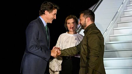 Canada PM Justin Trudeau meets Ukraine President Volodymyr Zelenskyy and First Lady Olena Zelenska at Ottawa Macdonald-Cartier International Airport, 21 September 2023