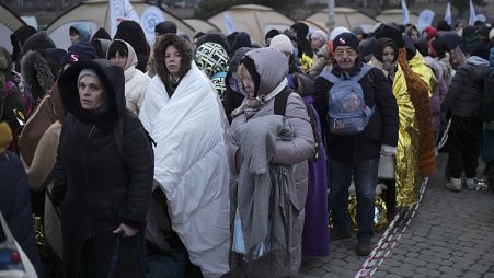 Des réfugiés ukrainiens à la frontière polonaise, le 7 mars 2022