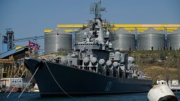 FILE: Russian cruiser Moskva in Sevastopol naval base, 2014. The Moskva was damaged by Ukrainian forces in 2022.