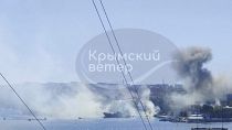 Кадр из видео последствий удара по штабу Черноморского флота России в Севастополе