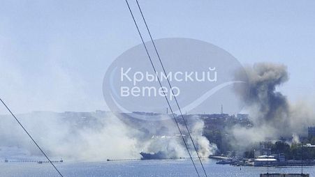 Кадр из видео последствий удара по штабу Черноморского флота России в Севастополе