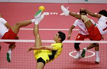FILE: Japan vs Indonesia gold medal sepaktakraw match at the 18th Asian Games in Jakarta in 2018