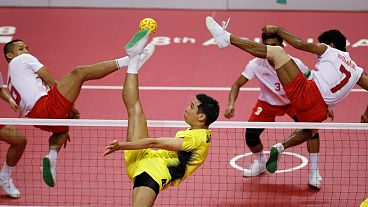 FILE: Japan vs Indonesia gold medal sepaktakraw match at the 18th Asian Games in Jakarta in 2018