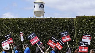Protestas del sindicato de guionistas en Hollywood.