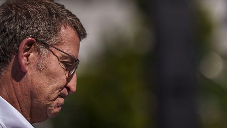 Alberto Feijoo, leader of the mainstream conservative Popular Party, arrives for a meeting in Madrid.