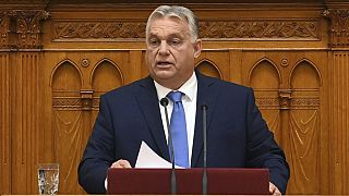 Viktor Orban bei seiner Rede vor dem Parlament in Budapest am 25.9.2023