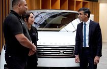 Britain's Prime Minister, Rishi Sunak meets workers during a visit to Land Rover for an announcement on an electric car battery factory on 19 July 2023 in Warwick, England.