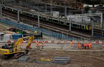 A train passes the construction site of the High Speed 2 (HS2) rail line at Euston station in London, 11 February 2020. 