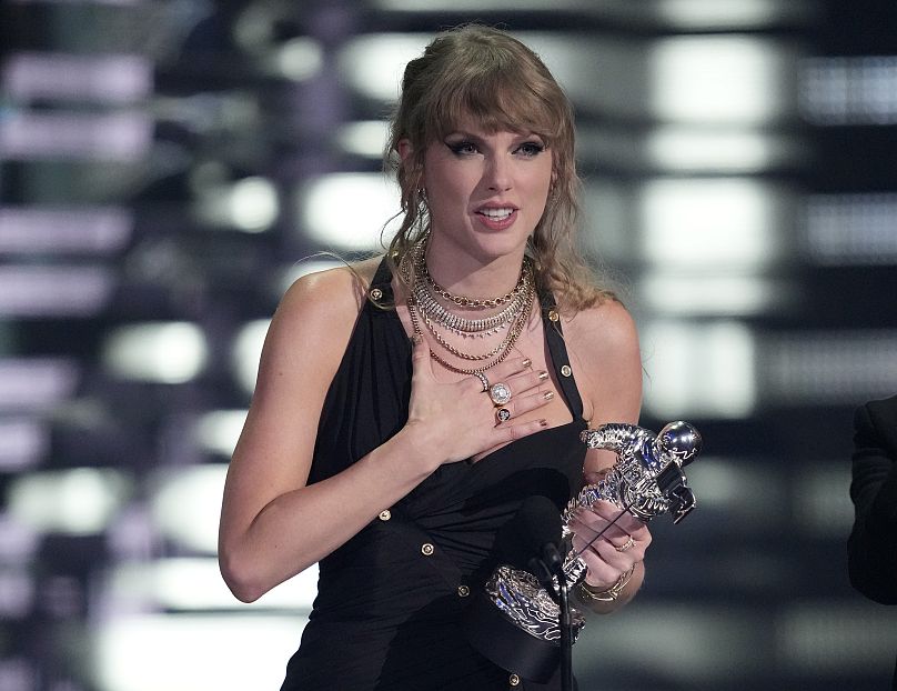 Taylor Swift accepts the award for video of the year for "Anti-Hero" during the MTV Video Music Awards on Tuesday, 12 September 2023.