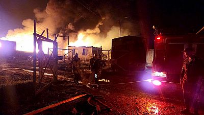A fire at a fuel depot outside Stepanakert.