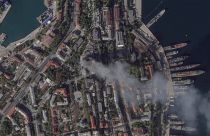 A satellite picture shows damage to a Russian Black Sea Fleet headquarters in Sevastopol, Crimea after a Ukrainian strike.