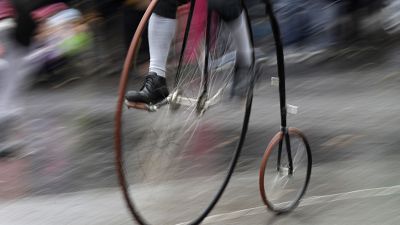Video of competitors in Penny Farthing bicycle race