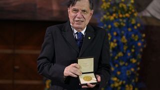 Giorgio Parisi elméleti fizikus 2021-ben a Nobel-díj átvételekor