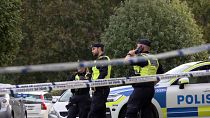 La police à Linköping après une explosion qui a touché un bâtiment résidentiel, mardi 26 septembre 2023.