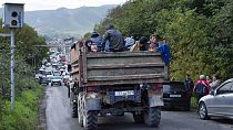 Hegyi-Karabahból örmény menekülteket szállító teherautó 2023.09.26-án.