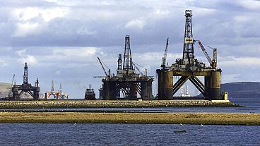 North sea oil exploration platforms lie in the Cromerty Firth in northern Scotland on March 2, 2003. 